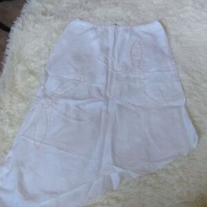 Lucky 8 White Asymmetrical Skirt with Pink Floral Design